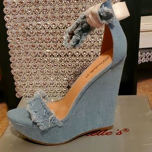 Light denim wedges